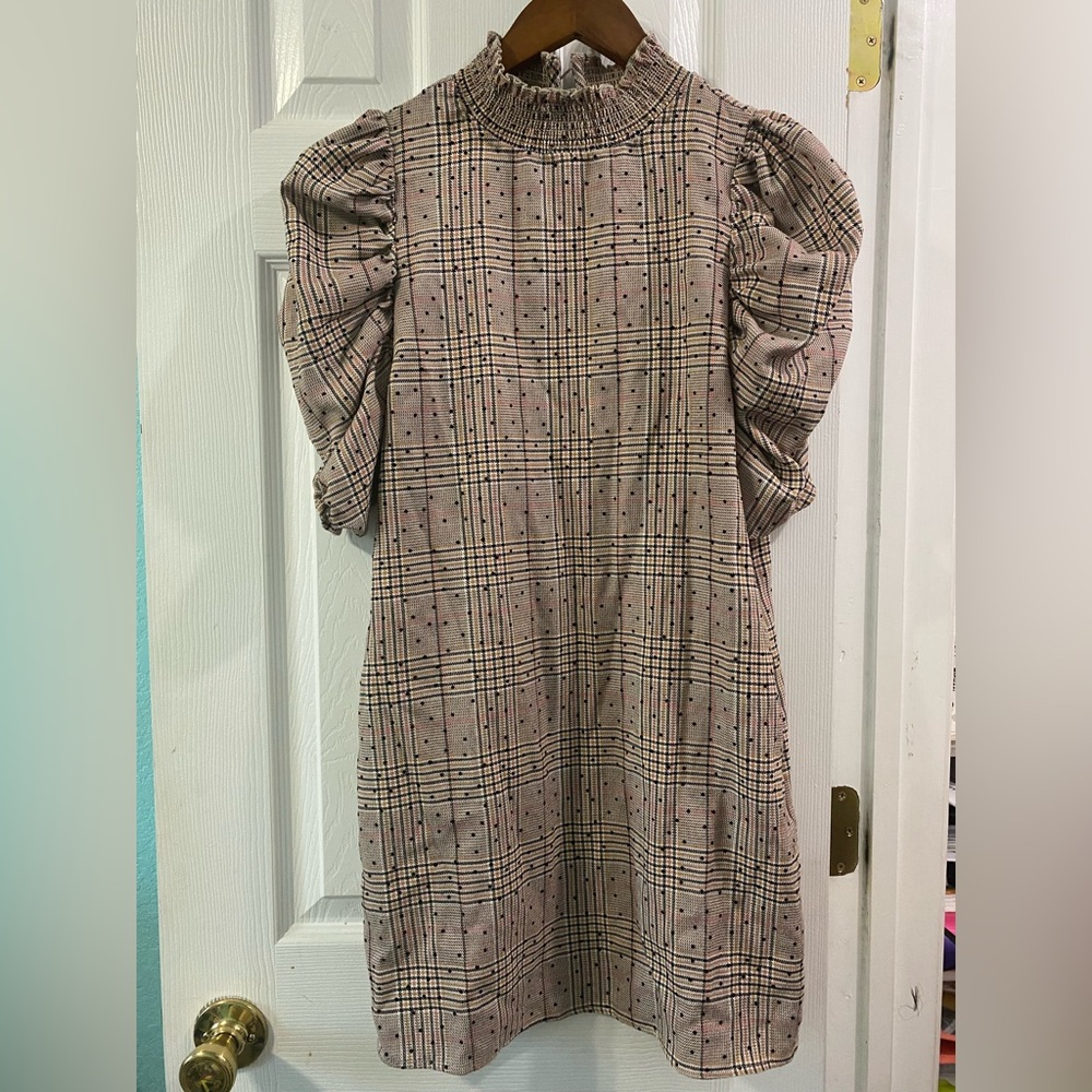 Puff Sleeve Plaid Dress